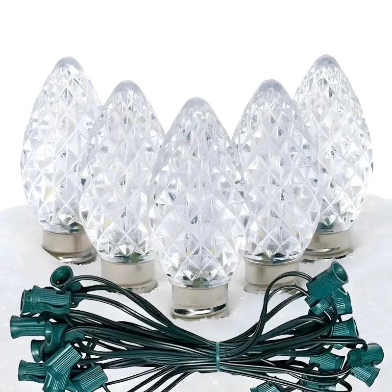 C7 Cool White Faceted ProCore LED Christmas Light Bulb String Light Set, 25 Lights, 25'