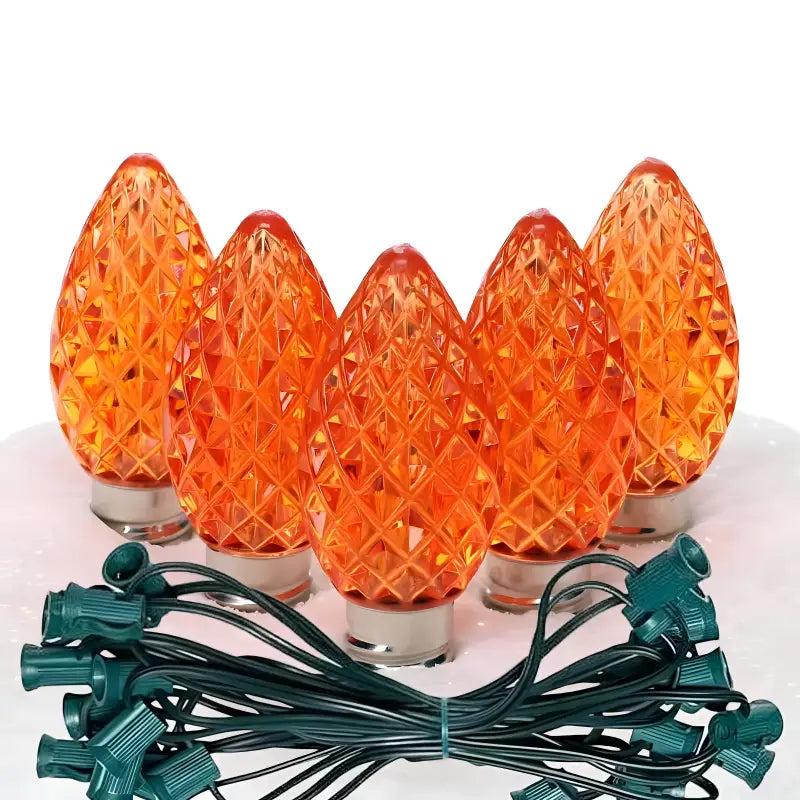 C7 Orange Faceted ProCore LED Christmas Light Bulb String Light Set, 25 Lights, 25'