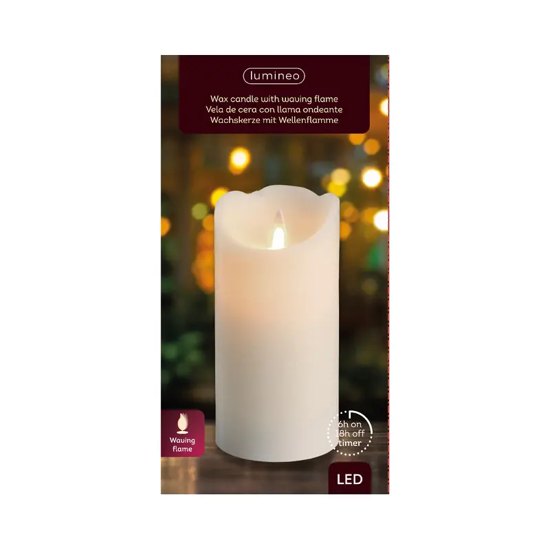 LED waving candle wax wave top BO indoor cream/warm white dia7.5cm x H.15cm