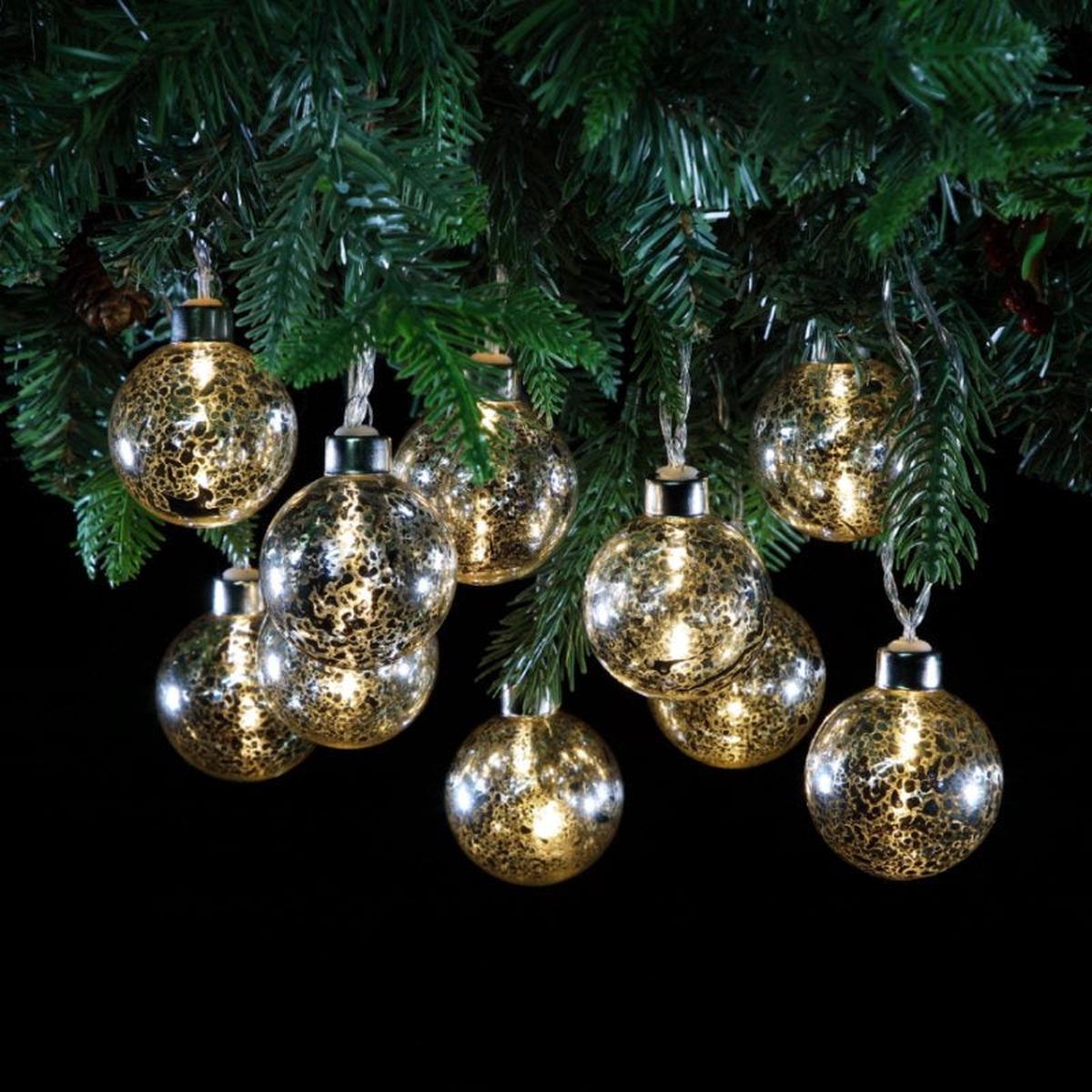 Noma 1022003 Silver Glass Bauble Garland Warm White LED Lights Pkt10 B/O