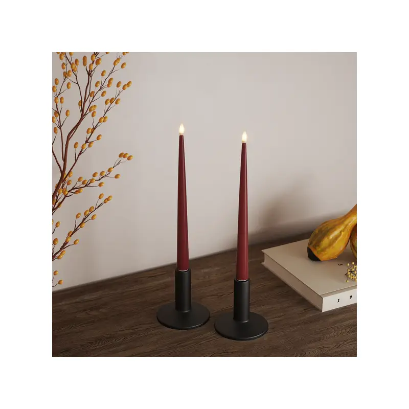Bordeaux (Red) LED Shiny Dinner Candle. 2 stk (28 cm)