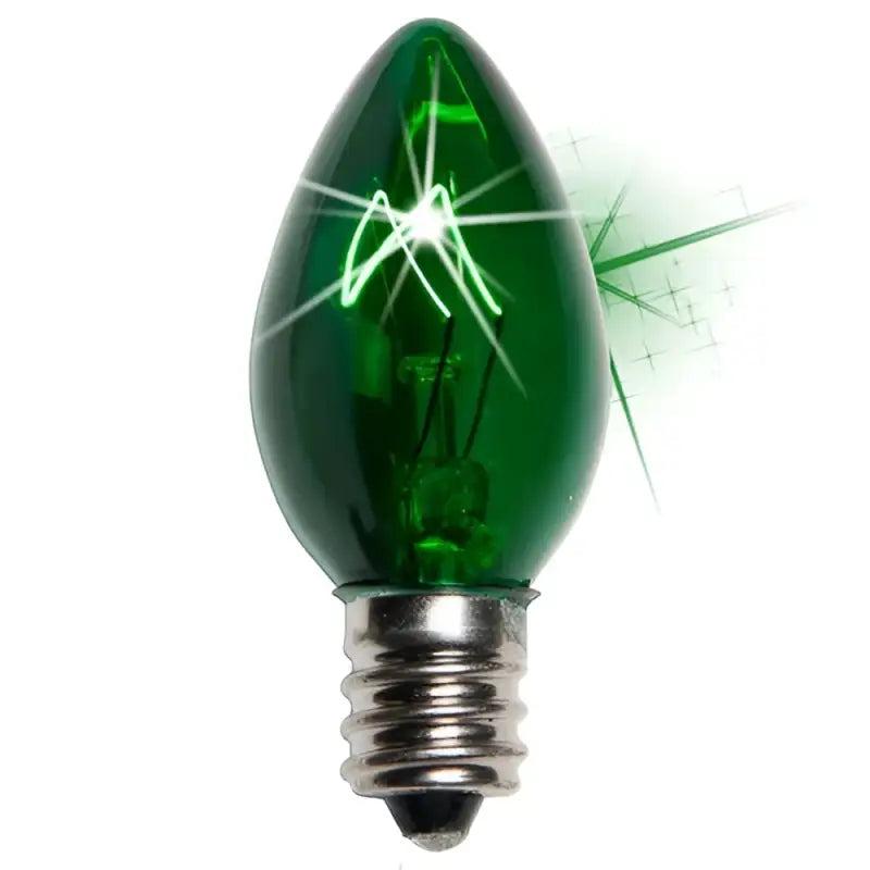 C7 Incandescent Christmas Light Bulbs, Green TWINKLE, Transparent, Pack of 25