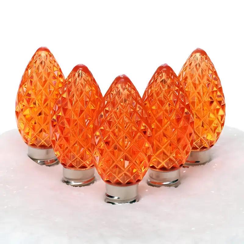 C7 Orange Faceted ProCore LED Christmas Light Bulbs