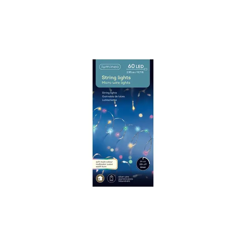 Micro LED stringlights steady BO indoor silver/soft multi L.295cm