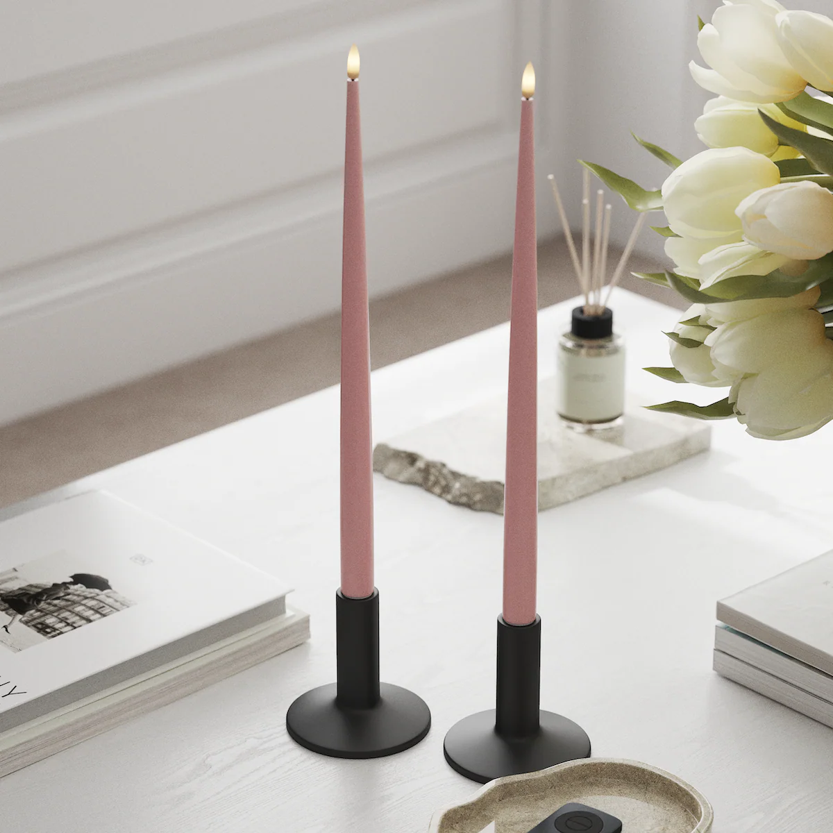 Rose LED Shiny Dinner Candle. 2 stk