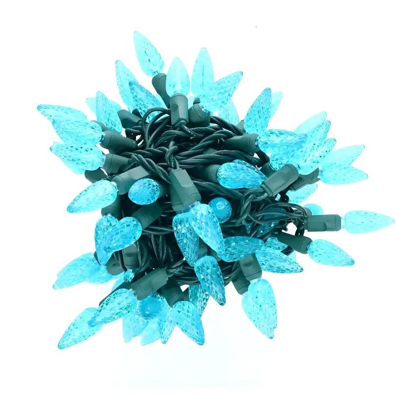 100 C6 Teal LED Christmas Lights, 4