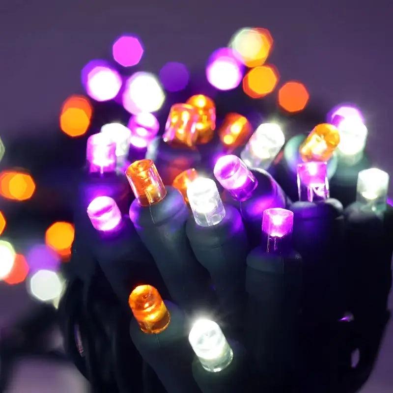 50 5mm ColorSplash Halloween Purple, Cool White, Orange LED Christmas Lights, 6