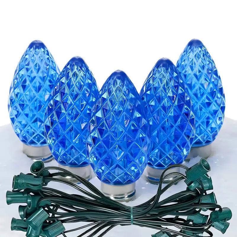 C7 Blue Faceted ProCore LED Christmas Light Bulb String Light Set, 25 Lights, 25'