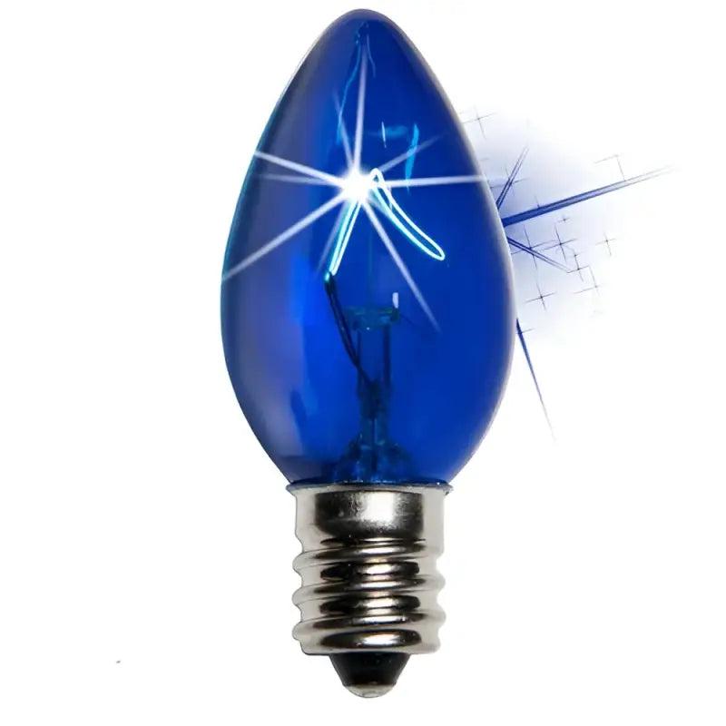 C7 Incandescent Christmas Light Bulbs, Blue TWINKLE, Transparent, Pack of 25