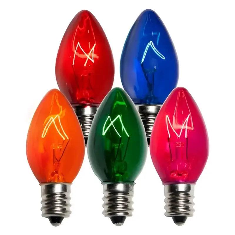 C7 Incandescent Christmas Light Bulbs, Multicolor, Transparent, Pack of 25
