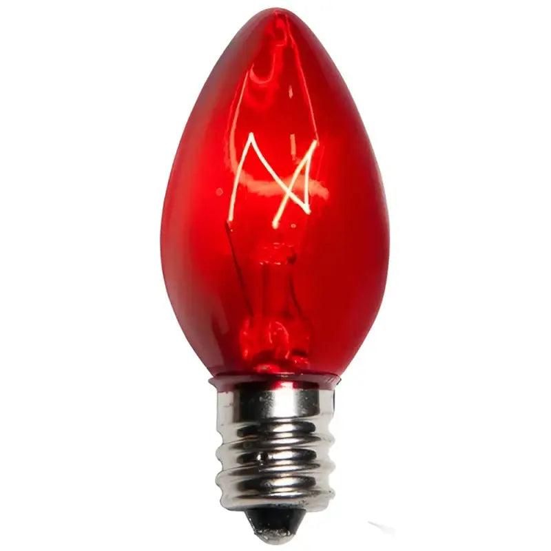 C7 Incandescent Christmas Light Bulbs, Red, Transparent, Pack of 25