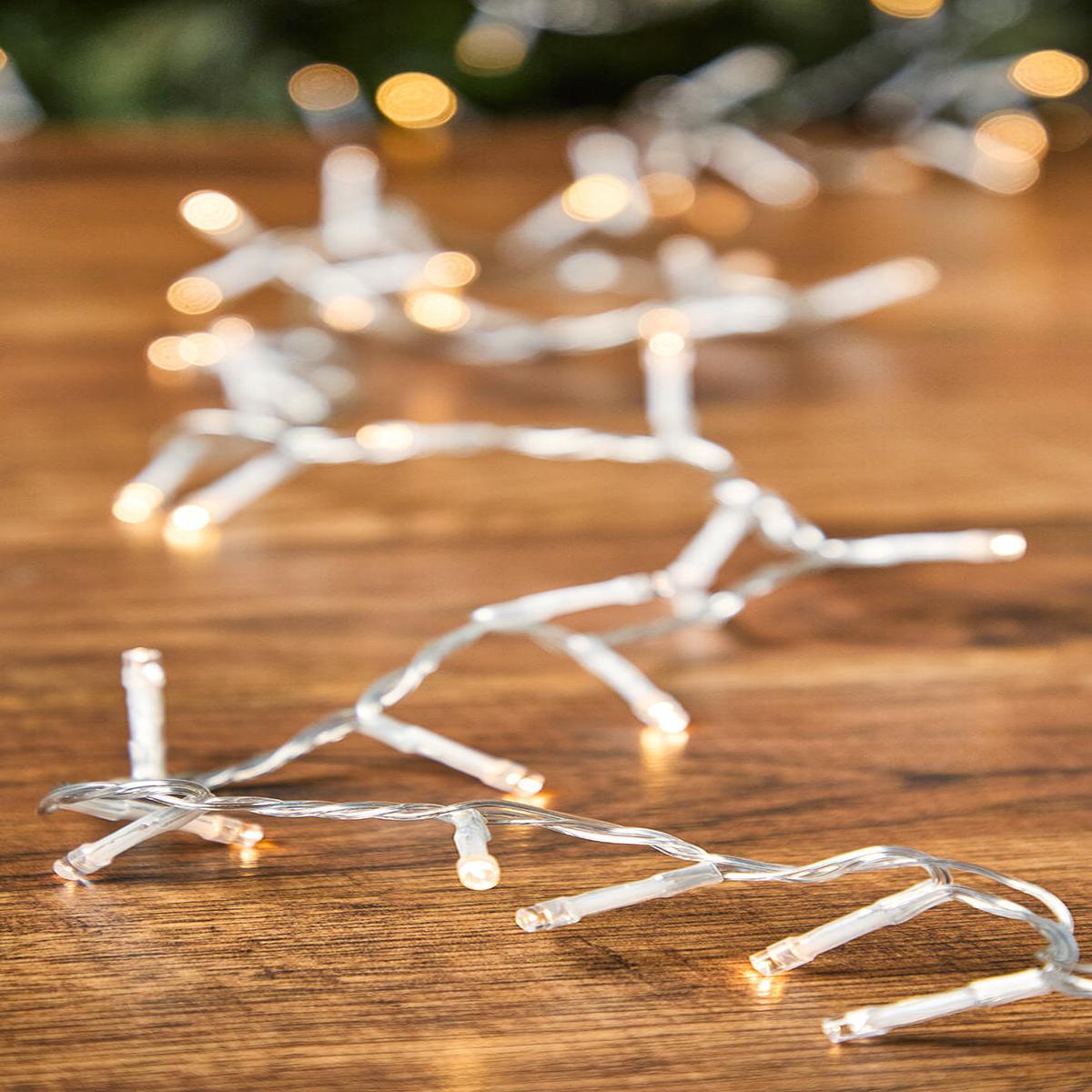 10' Battery Operated WW (Clear Cord) Compact Lights  96 LED