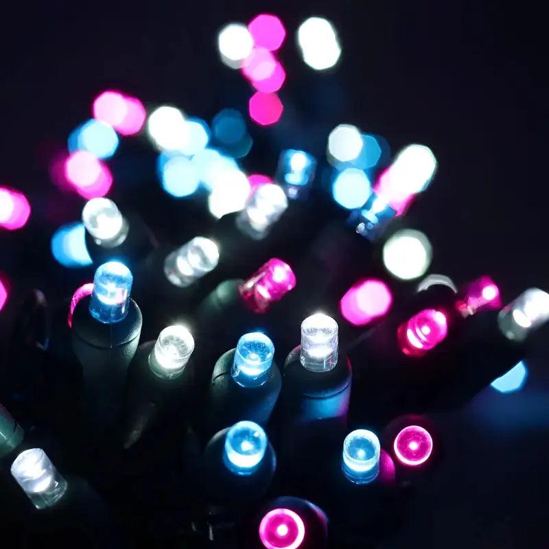 50 5mm ColorSplash Cotton Candy Pink, Cool White, Teal LED Christmas Lights, 6