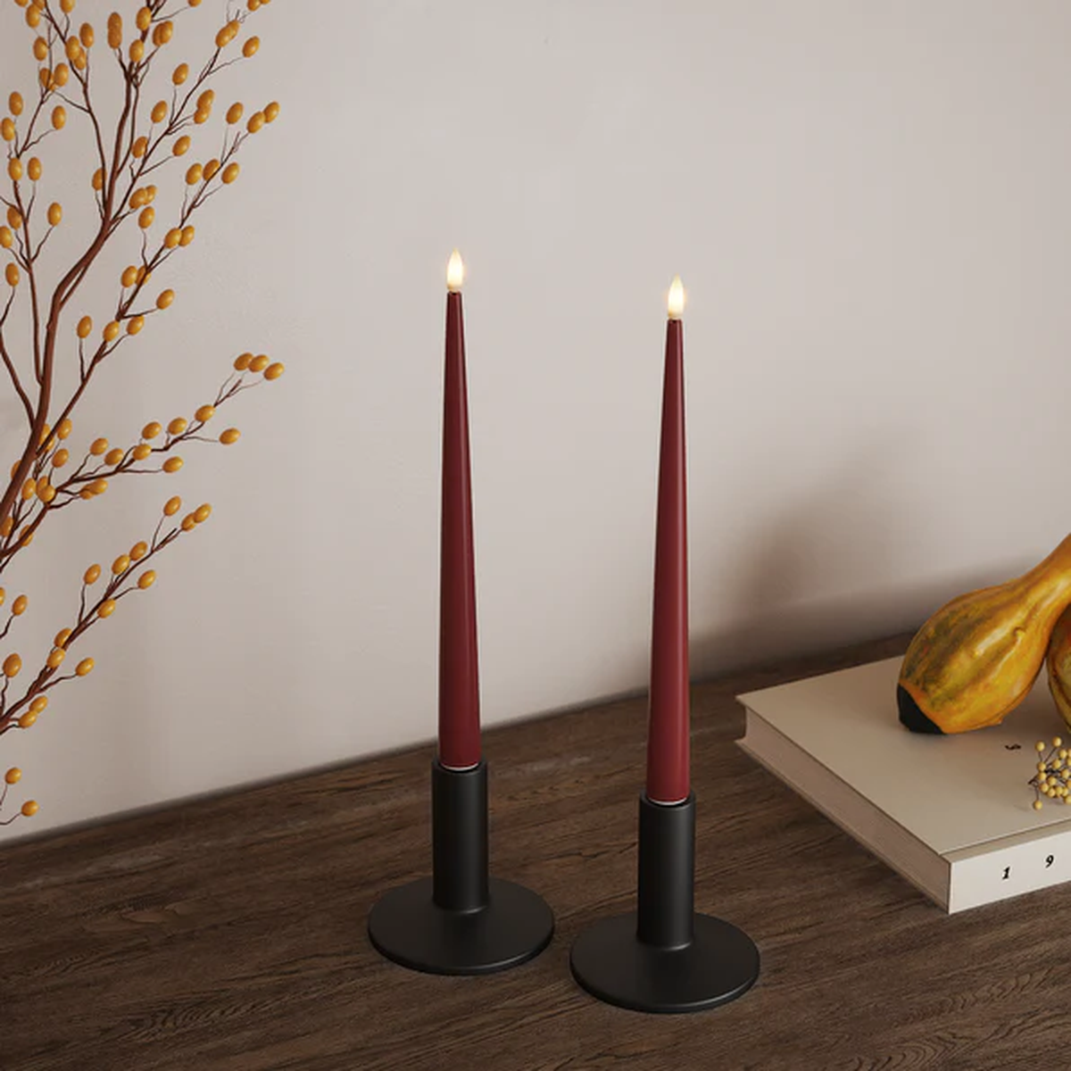 Bordeaux LED Shiny Dinner Candle. 2 stk