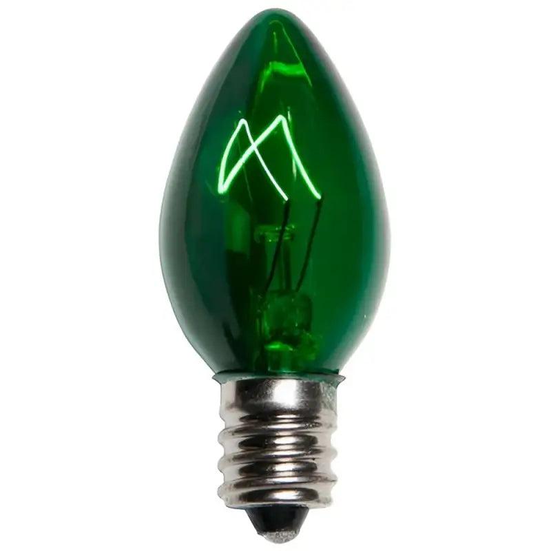 C7 Incandescent Christmas Light Bulbs, Green, Transparent, Pack of 25