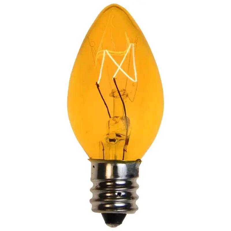 C7 Incandescent Christmas Light Bulbs, Yellow, Transparent, Pack of 25