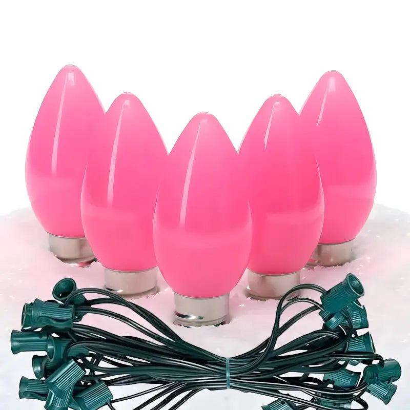 C7 Pink Smooth ProCore LED Christmas Light Bulb String Light Set, 25 Lights, 25'