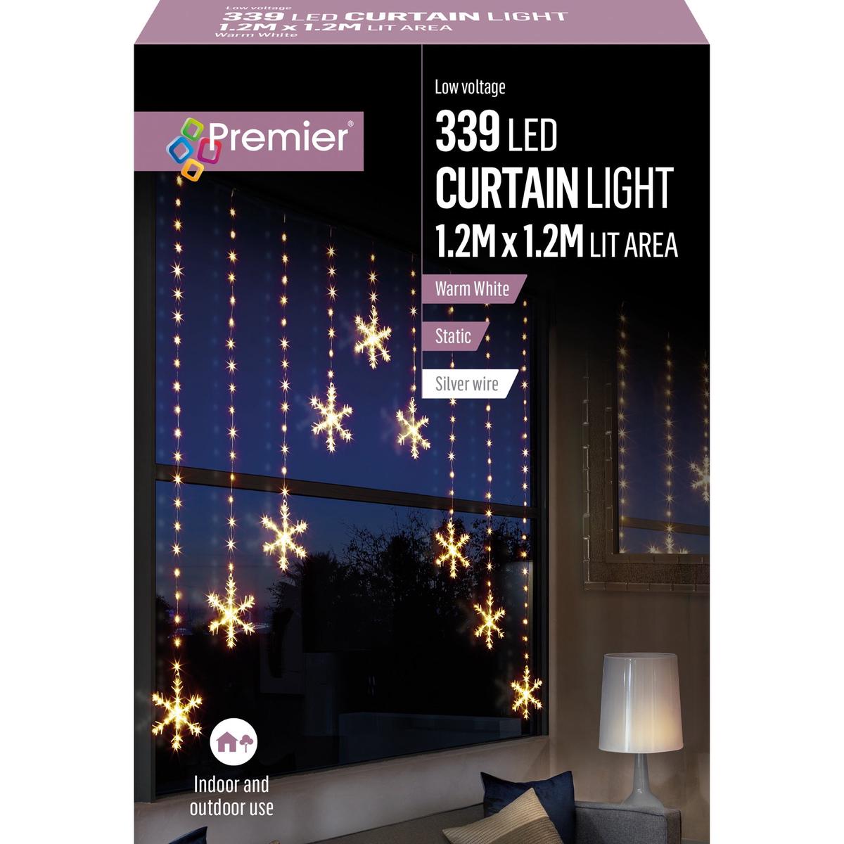 Premier LV201146 Snowflake Curtain Light Warm White 339 LED