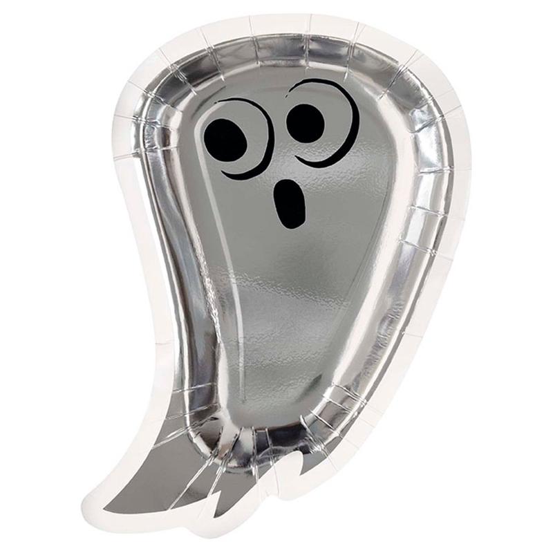 Bats and Boos Large Ghost Shape Lunch Paper Plates, 9 Inches, 8 Count