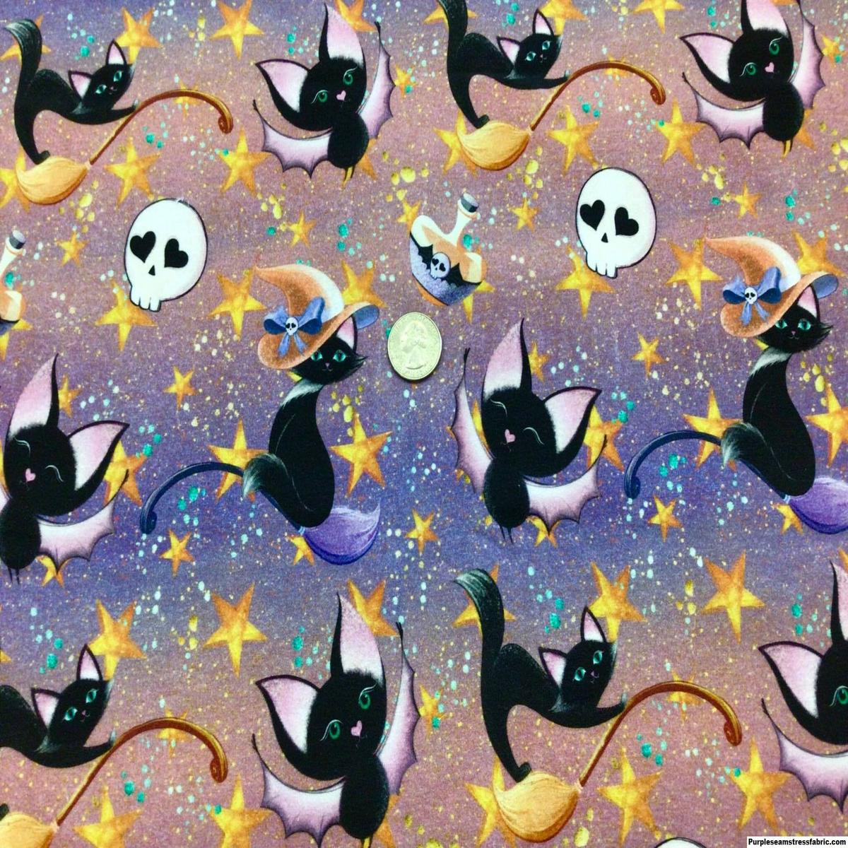 Halloween Bats and Witchy Cats  Fabric