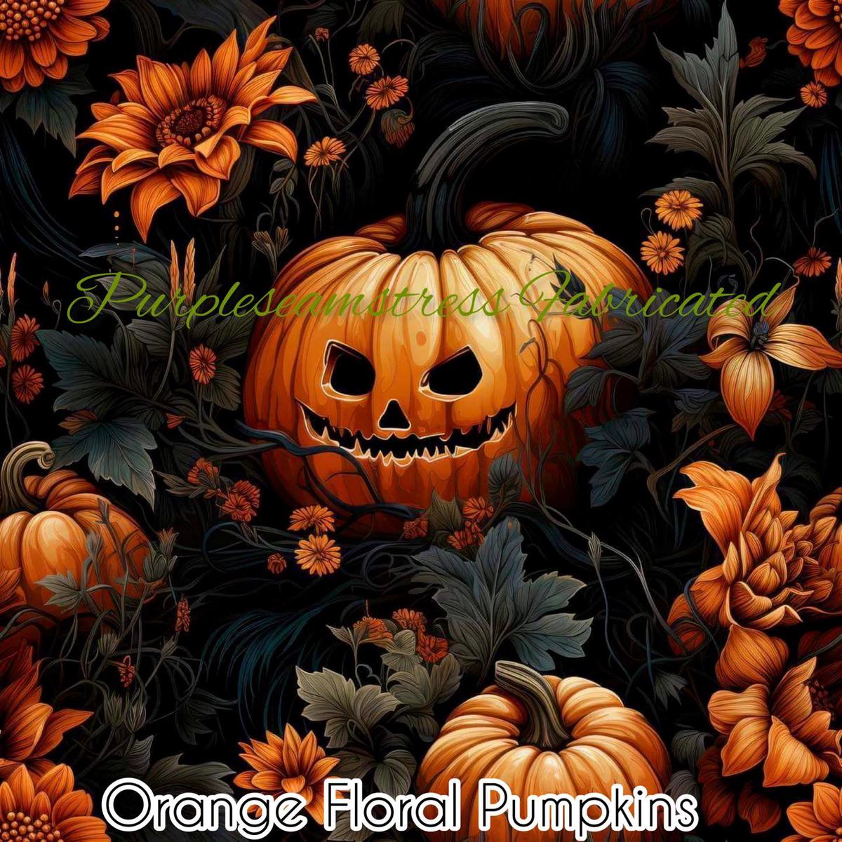Orange Floral Pumpkins  Fabric