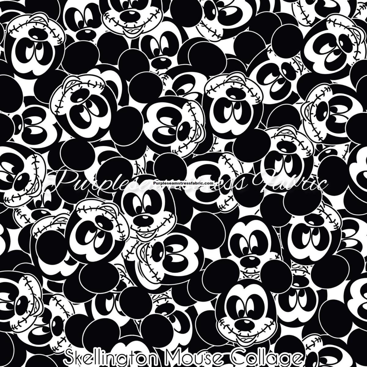 Skellington Mouse Collage  Fabric