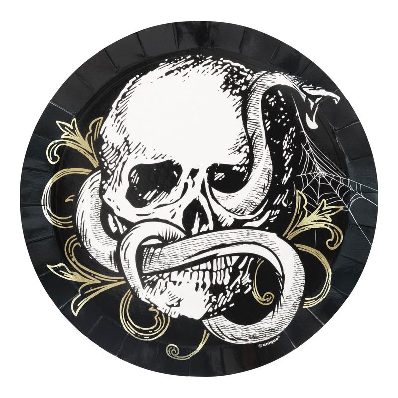 Sketchy Skulls Small Round Dessert Paper Plates, 7 Inches, 8 Count