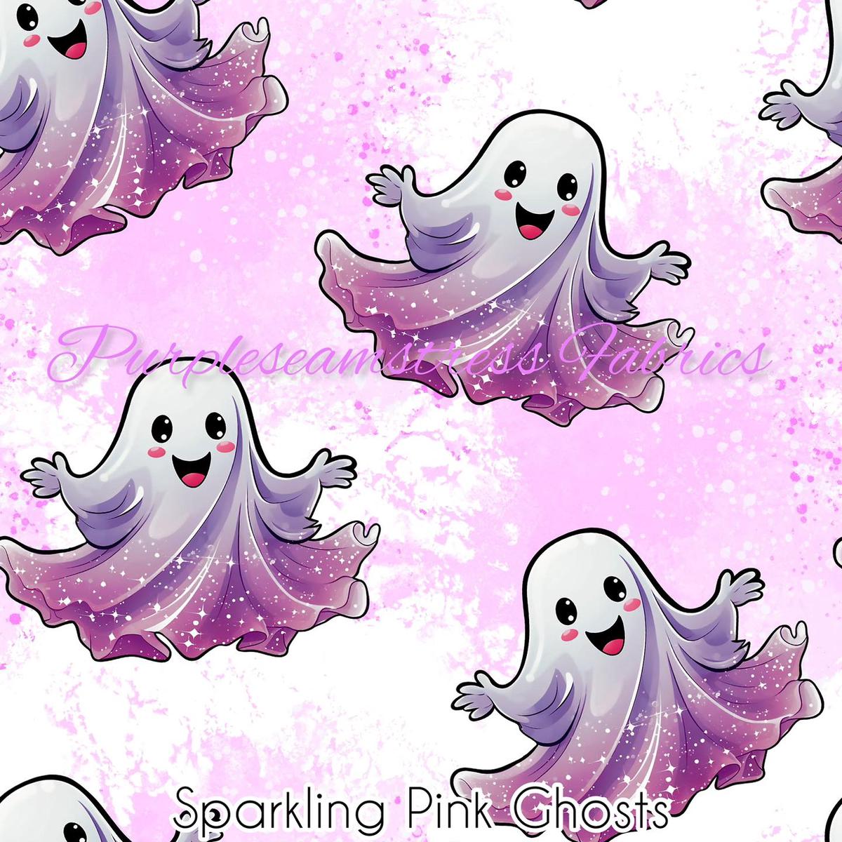 Sparkling Pink Ghosts  Fabric