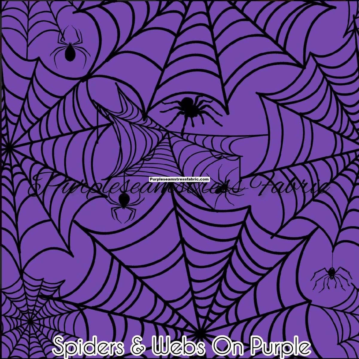 Spiders & Webs on Purple  Fabric