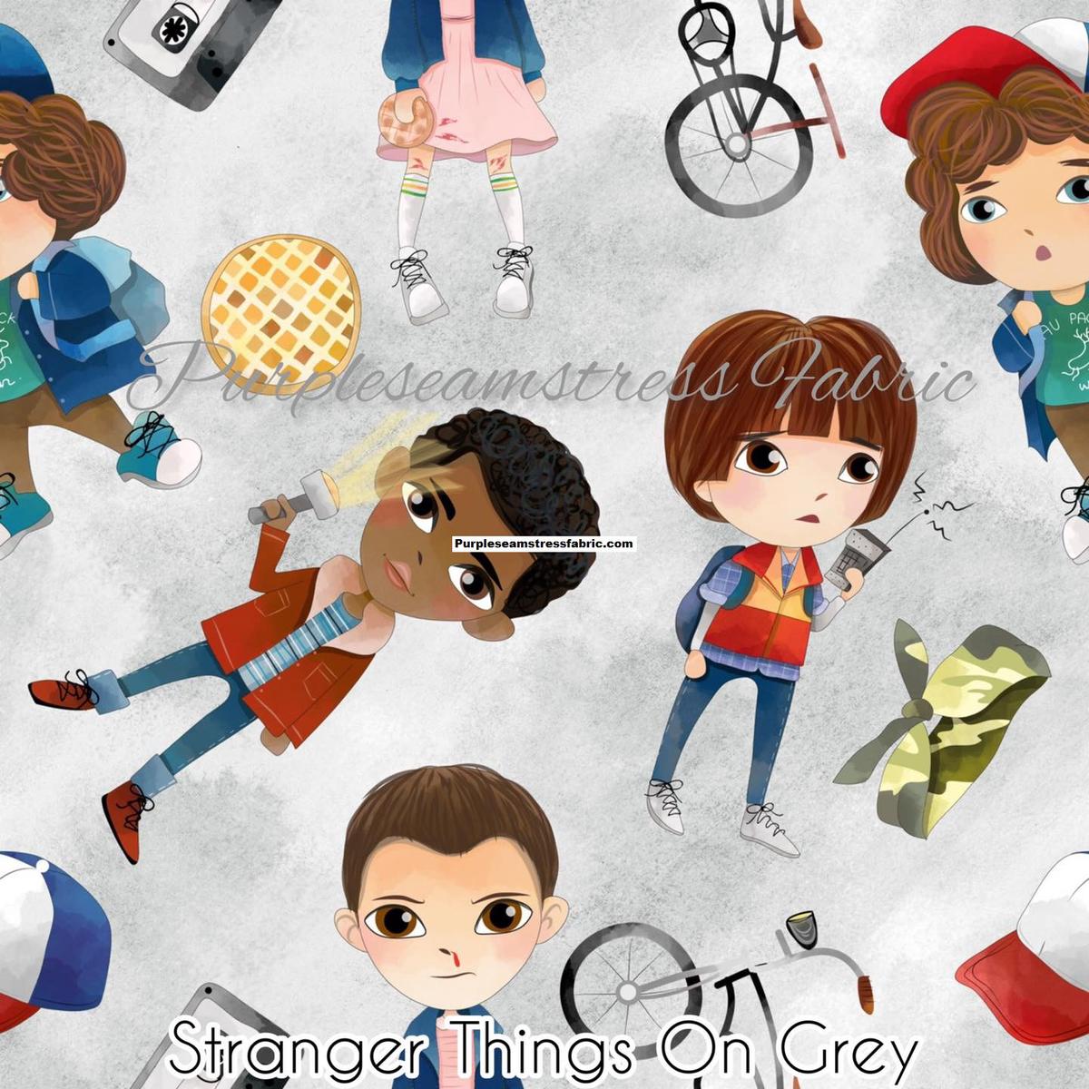 Stranger Things On Grey Watercolor  Fabric