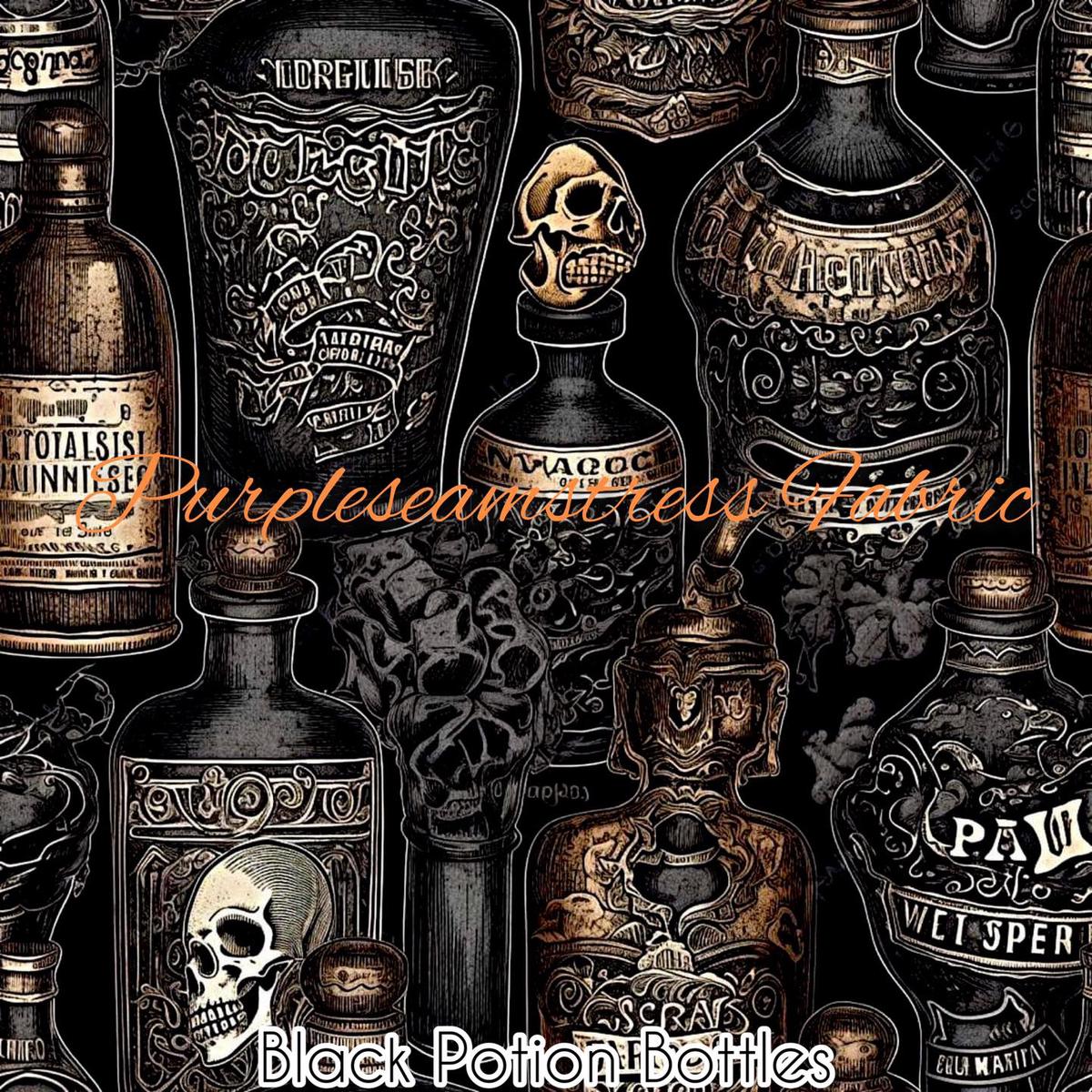 Black Potion Bottles  Fabric