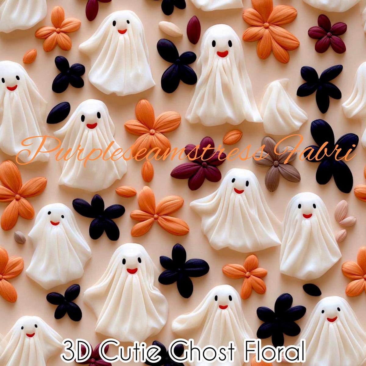 3D Cutie Ghost Floral  Fabric