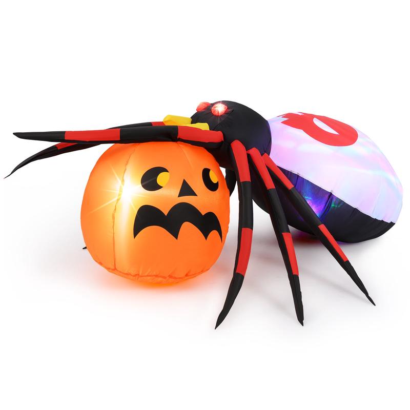 4.9 x 4.6 Feet Inflatable Spider, Pumpkin, Rotating Light, Multicolor - Multicolor