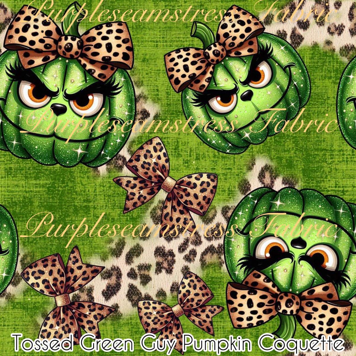 Tossed Green Guy Pumpkin Coquette  Fabric