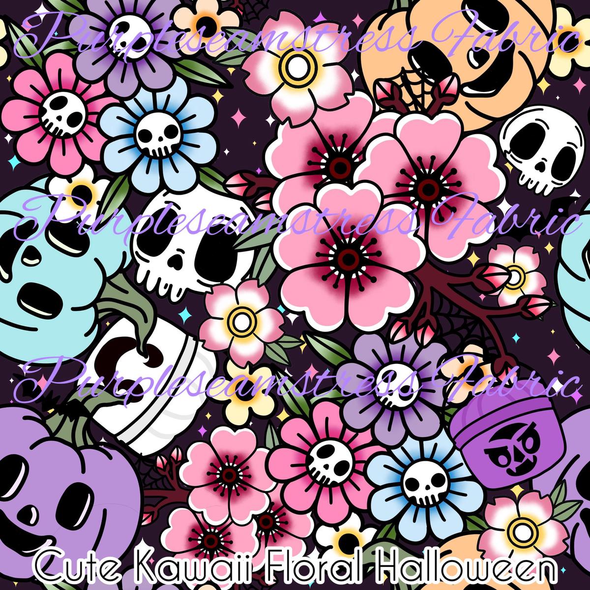 Cute Kawaii Floral Halloween  Fabric