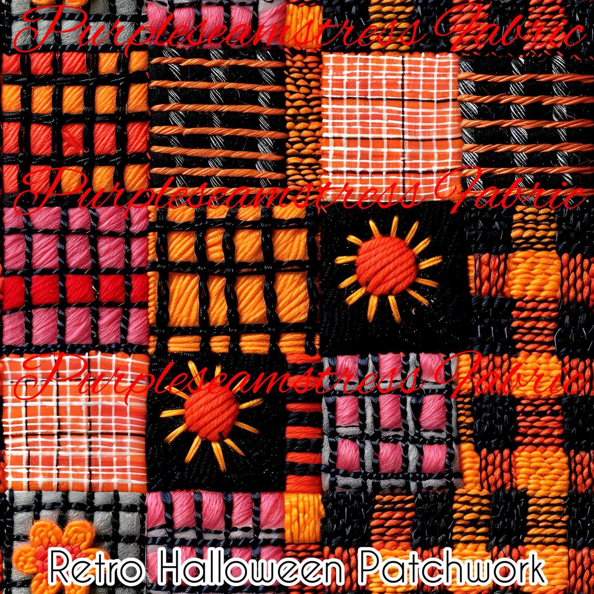 Retro Halloween Patchwork  Fabric