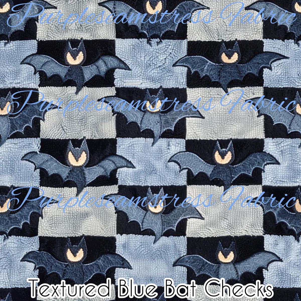 Textured Blue Bat Checks  Fabric