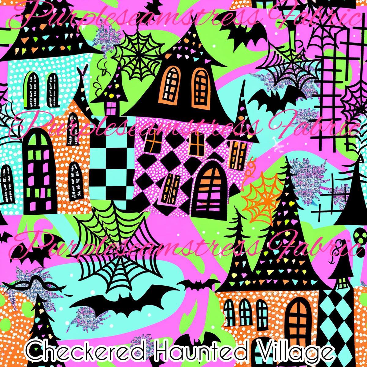 Checkered Haunted Village  Fabric