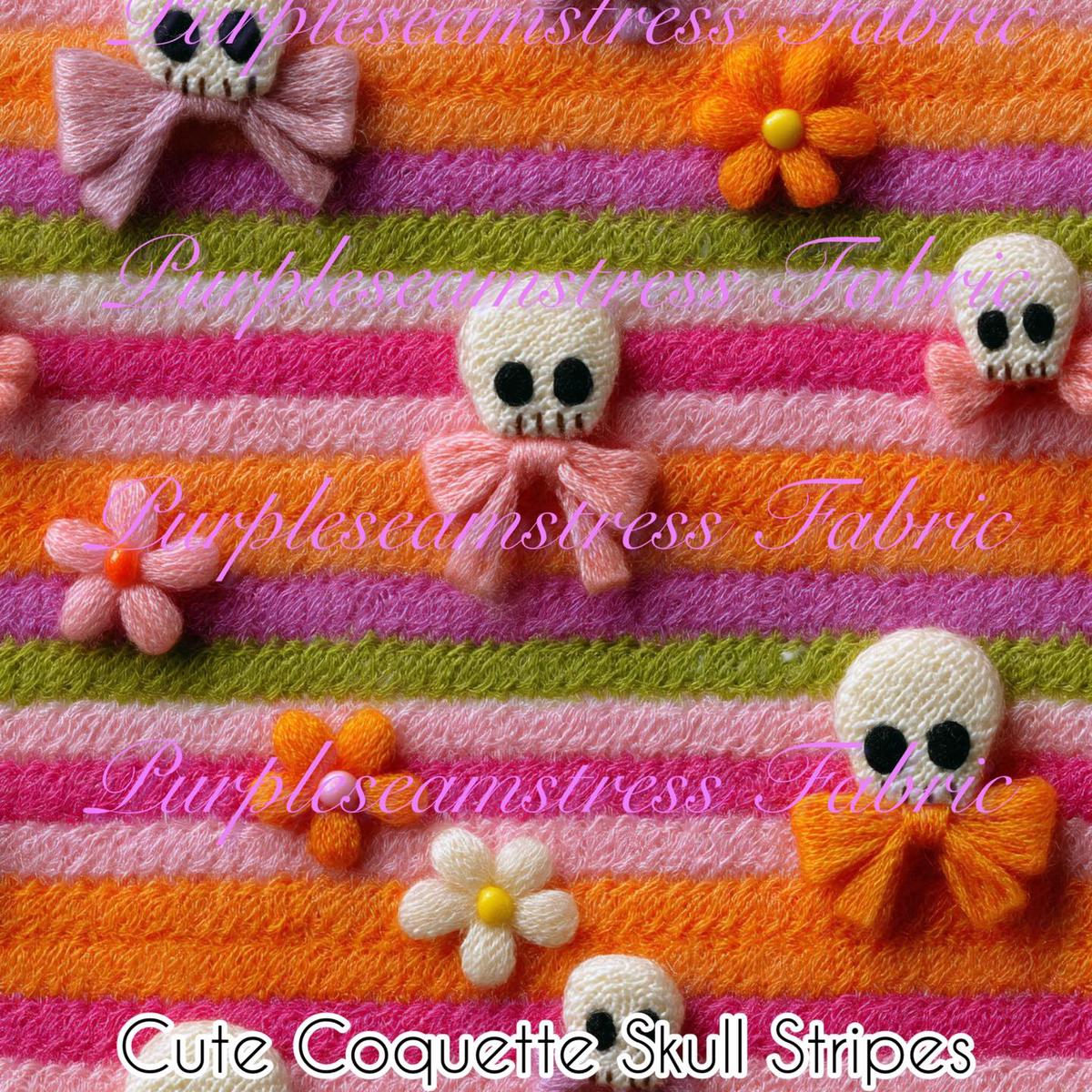 Cute Coquette Skull Stripes  Fabr...