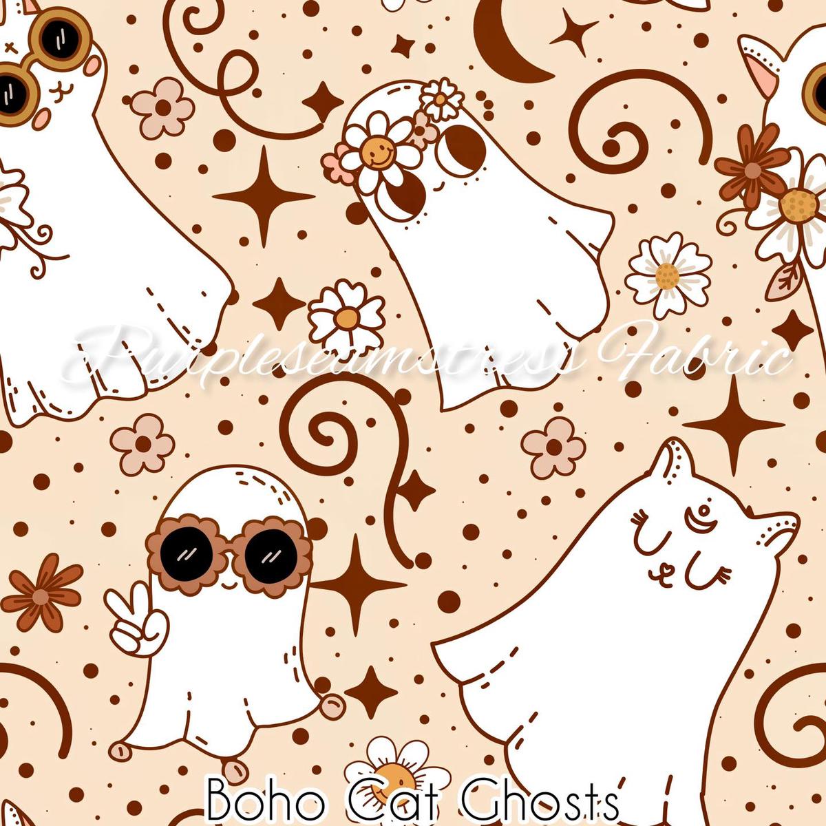Boho Cat Ghosts  Fabric