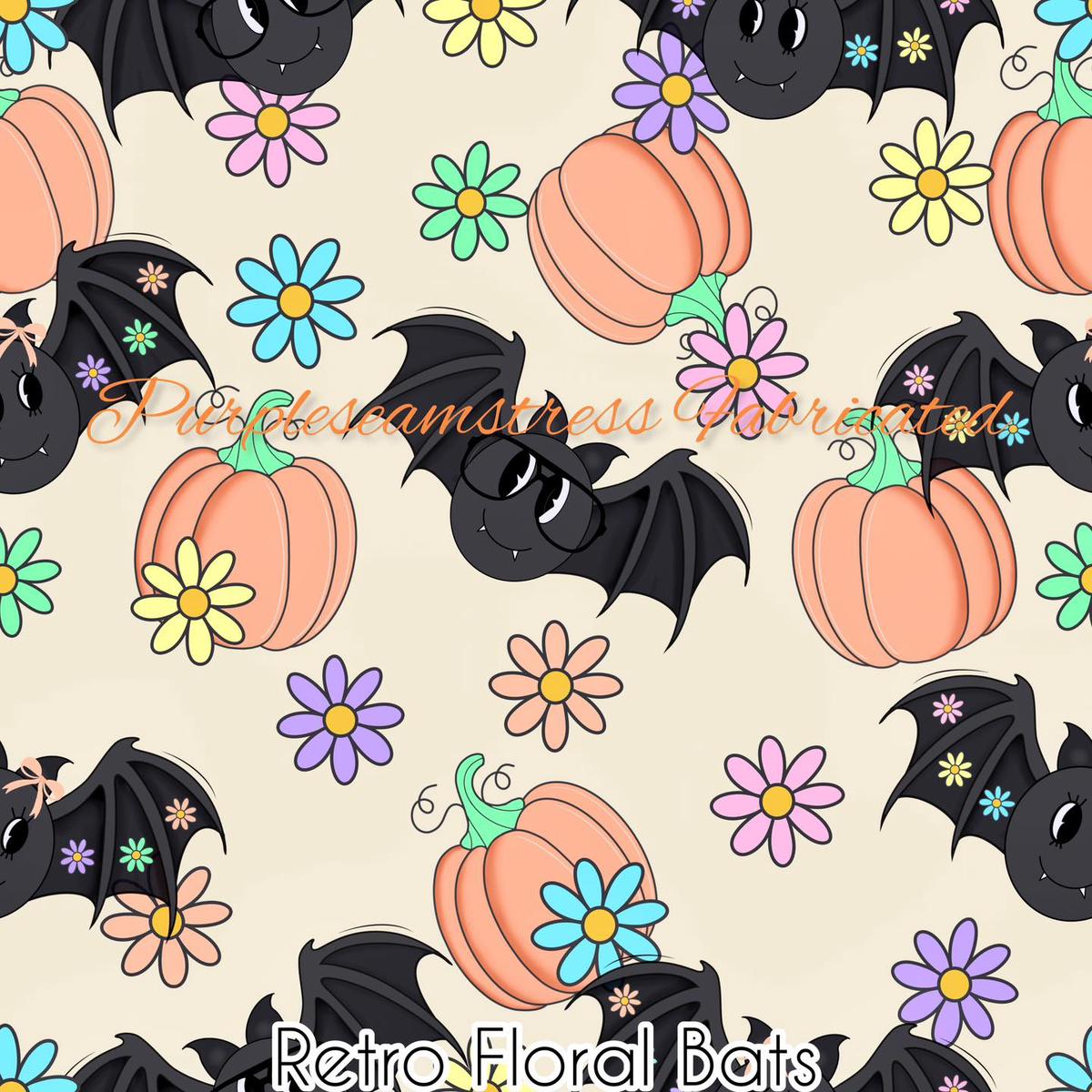 Retro Floral Bats  Fabric