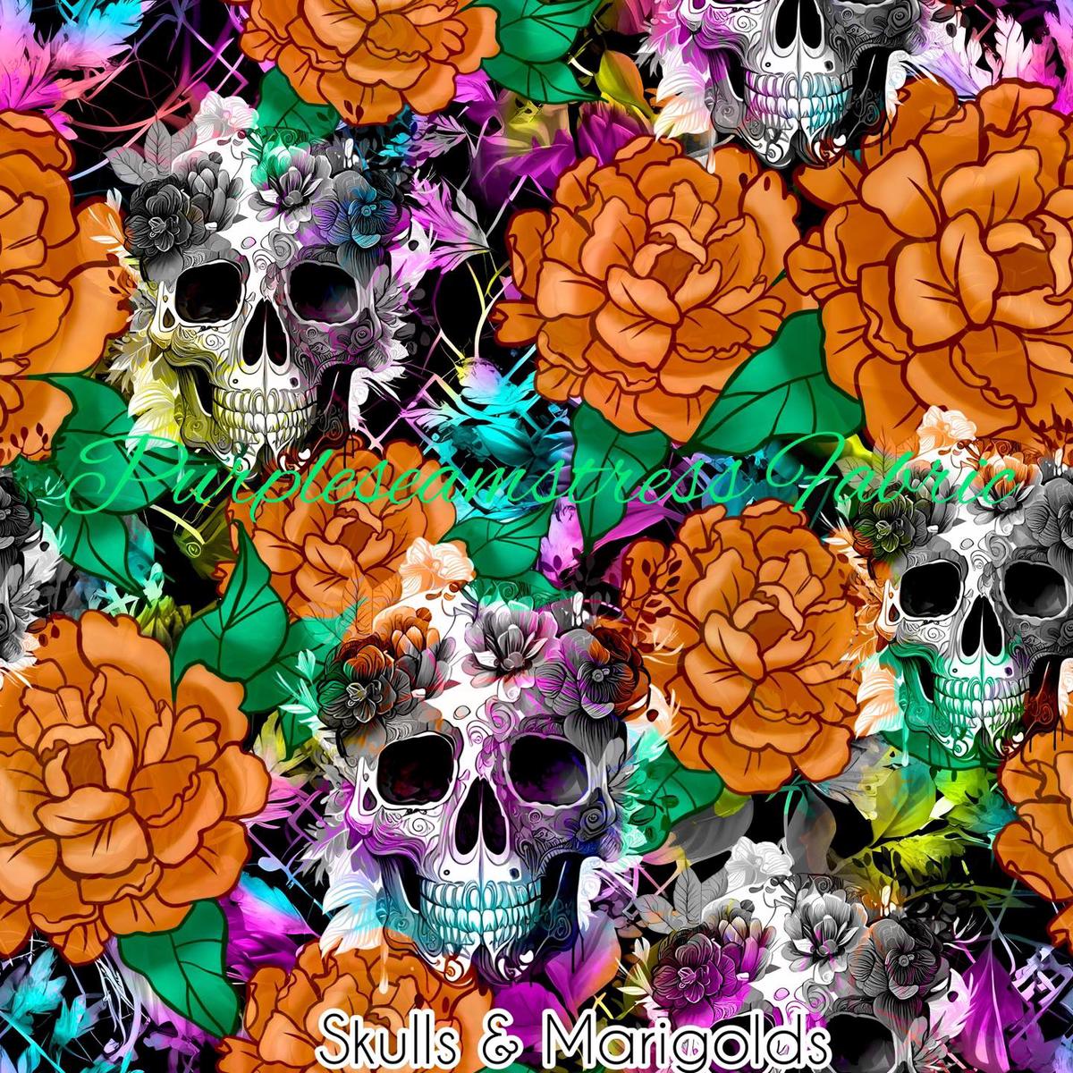 Skulls & Marigolds  Fabric