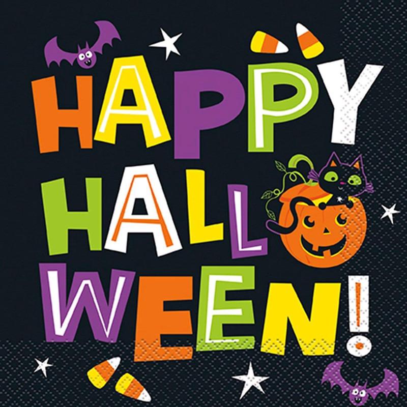 Cat & Pumpkin Halloween Lunch Napkins, 16 per Package