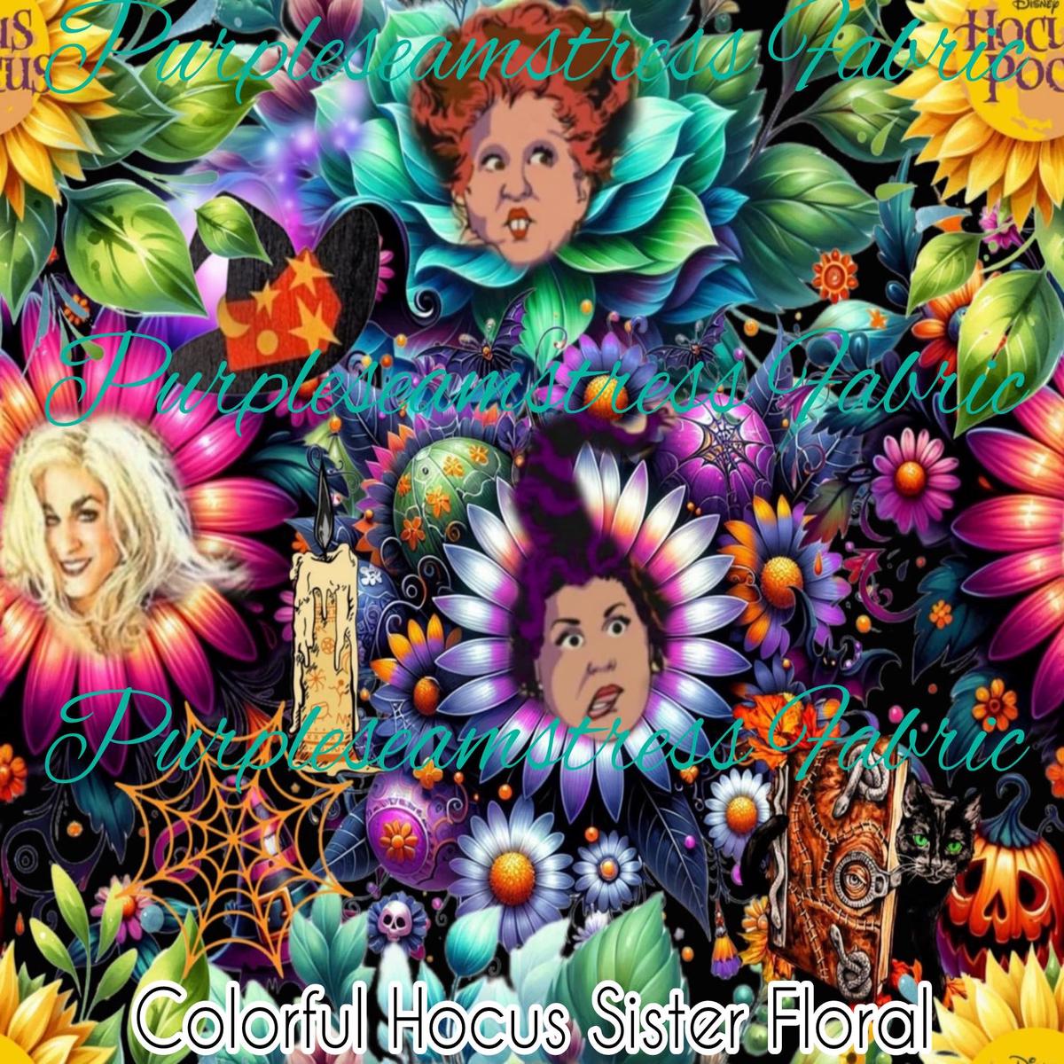 Colorful Hocus Sister Floral  Fabric