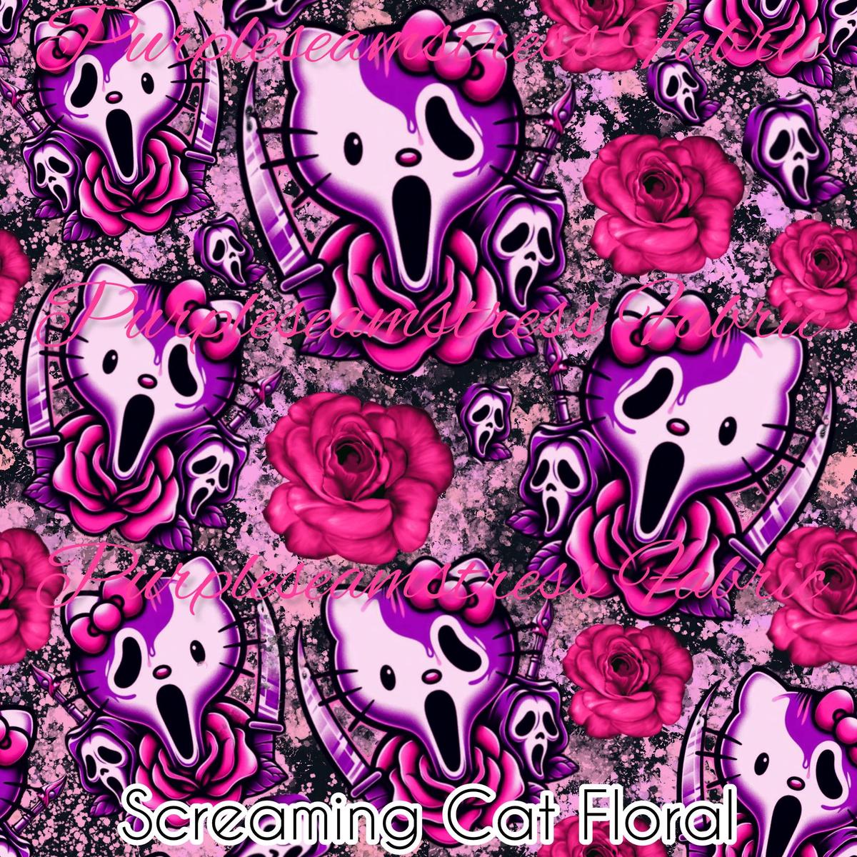 Screaming Cat Floral  Fabric