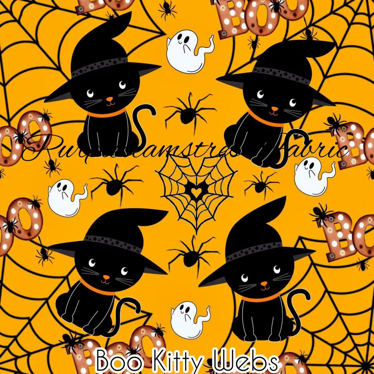 Blue Kitty Webs  Fabric