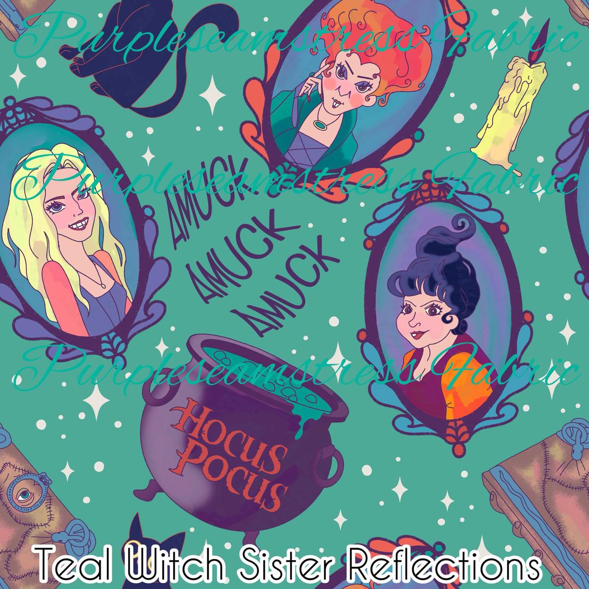 Teal Witch Sister Reflections  Fabric