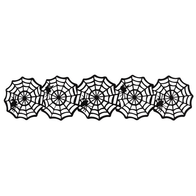 Black Felt Spider Web Table Runner, 7.25 x 31 Inches, 1 Count
