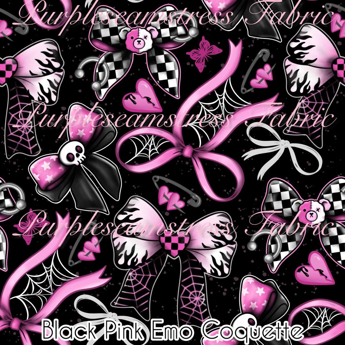 Black Pink Emo Coquette  Fabric