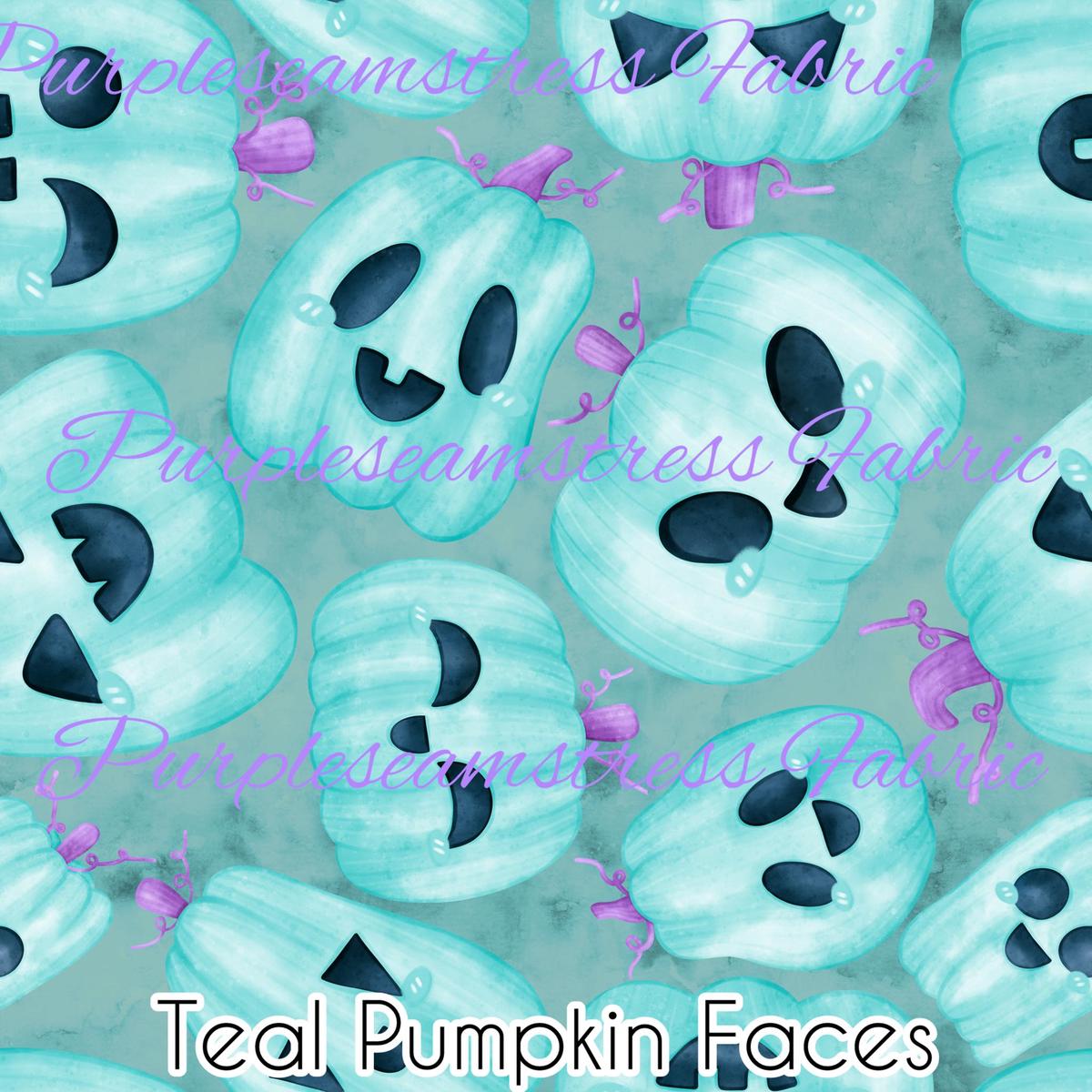 Teal Pumpkin Faces  Fabric
